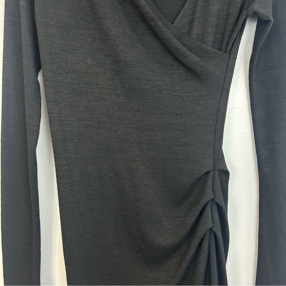 Wilfred Free Aritzia Black Long Sleeve Wrap Ruched Midi Dress Size Small - Picture 11 of 13